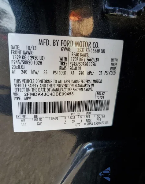 2013 Ford Edge Sel из США, поврежденный, VIN 2FMDK4JC4DBE09453